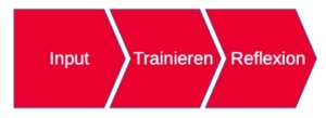 Darstellung von drei Prozessschritten: Input, Trainieren, Reflexion